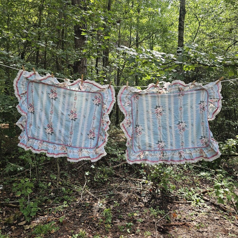 Vintage Croscill Priscilla Standard Pillow Shams Set of 2 Floral Ruffled Lace